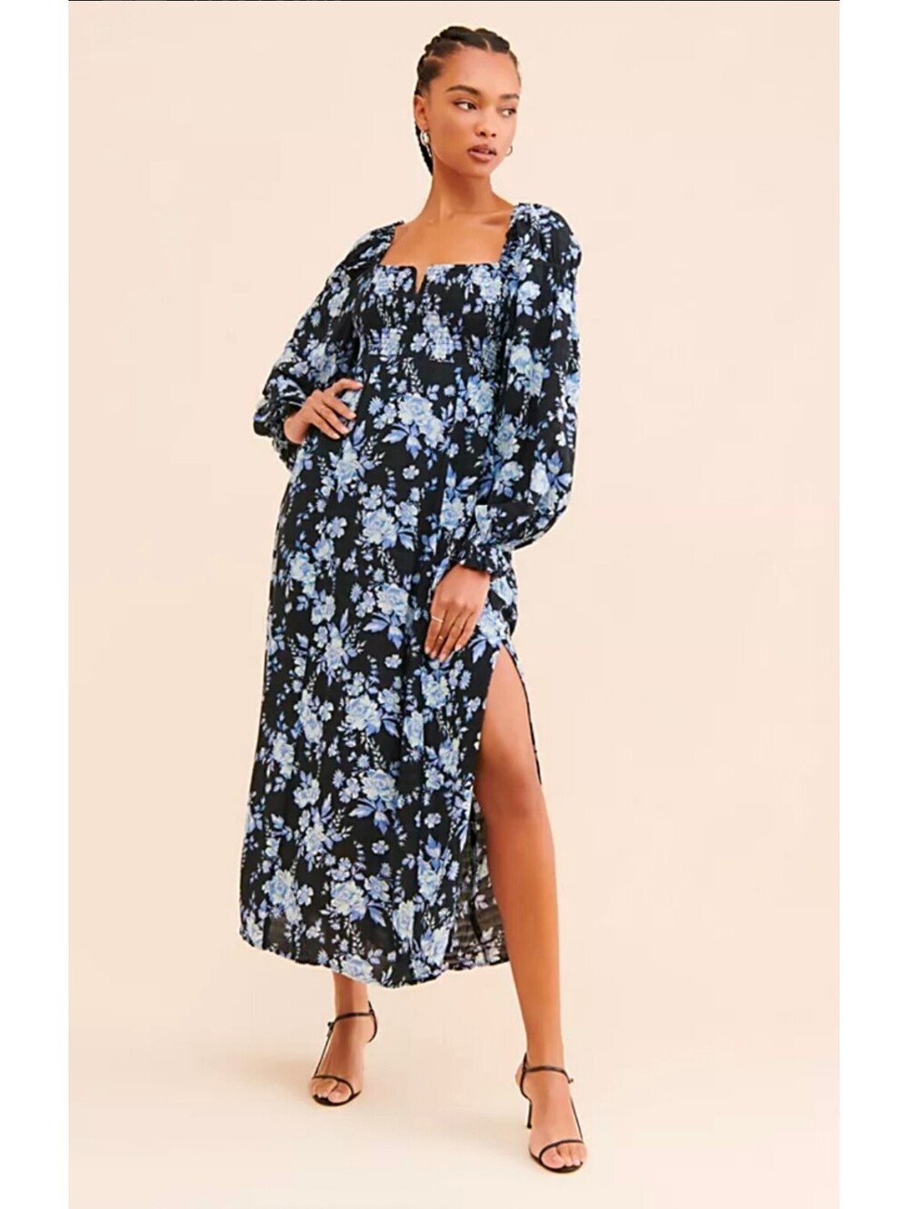 Free People Floral Long Sleeve Maxi Dress XS